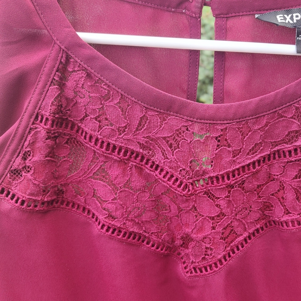 Express Deep Red Ruffle Sleeve Blouse - Picture 2 of 3